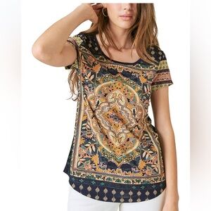 Lucky Brand Persian Carpet Multicolor Patterned Short Sleeve Tee Small